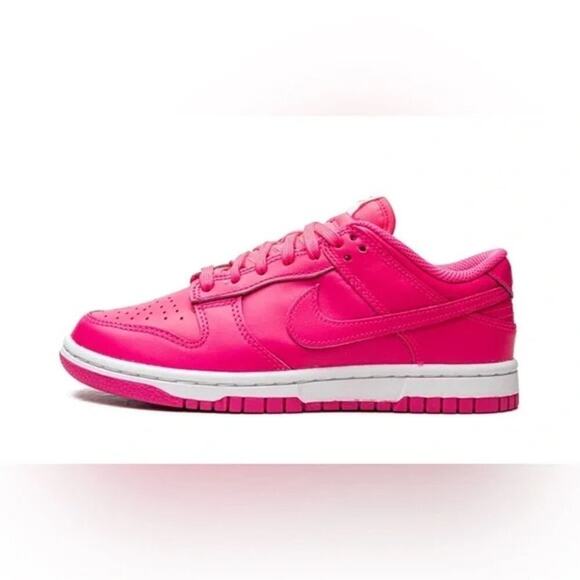 Nike Kid's Hot Pink White Dunk Low Hyper Lace Up Sneaker Shoes Size 5 - Picture 2 of 11